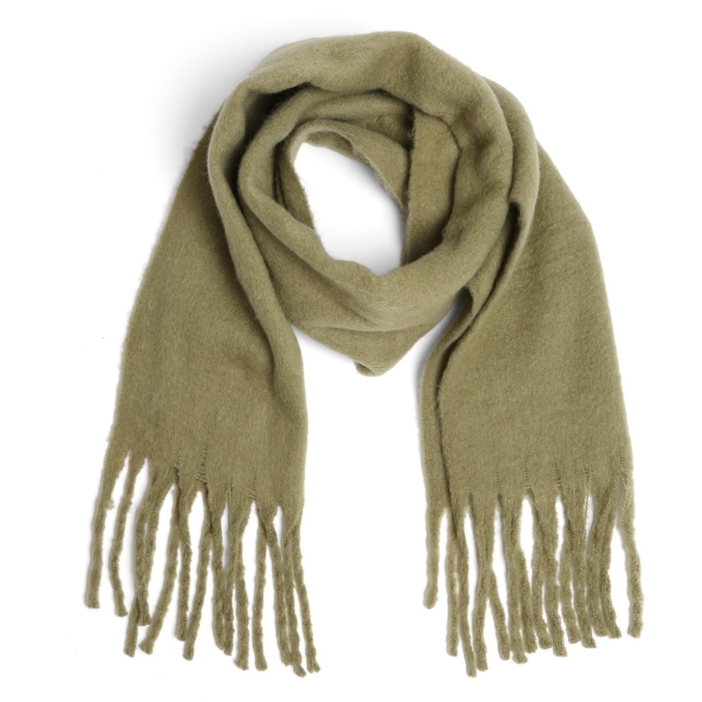 Mossmelt Olive Green Fringe Scarf